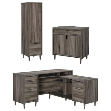 Home Square 3-Piece Set with L-Shaped Desk Base Cabinet & Cabinet with File