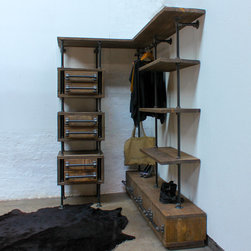 Stefan Reclaimed Scaffolding Board and Steel Pipe 3 sided Open Wardrobe - Wardrobes and Armoires