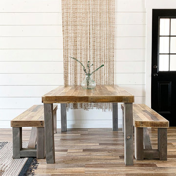 Reclaimed Wood Dining and Bench Set