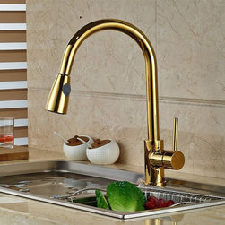 Manaus Deck Mounted Gold Finish Kitchen Sink Faucet - Kitchen Faucets