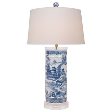 Blue and White Blue Willow Porcelain Vase Crystal Base Table Lamp 26"