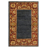 Bareens Designer Rugs - Contemporary Ziegler Kenneth Blue Red Hand-Knotted Wool Rug - 3'11'' x 5'9'' - Enhance the ambiance of your home with this magnificent Persian-influenced Turkish hand-knotted rug made by skilled artisans capable of creating the most exceptional vegetable dyes and hand-spun wool. This exquisite handmade rug is a one-of-a-kind  Kafkaz, otherwise identified as Chobi, Chobi Peshawar, Oushak, or Ziegler rug. These handmade rugs are crafted in Pakistan utilizing superior-quality wool imported from Australia, New Zealand, and Korea in two types of weaves: the Persian weave and the Mori weave. This rug is meticulously crafted by hand using the finest natural vegetable dyes extracted from local plants. The artisans use a blend of hand-spun local and fine merino wool, resulting in a rug with a compelling texture, higher lanolin content, and longer staple. The artisans occasionally incorporate natural or artificial silk into the pile to enhance specific motifs. The finished product is an awe-inspiring execution of flawless design and an understated palette that exudes elegance.