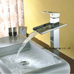 Solid Brass Contemporary Waterfall Single Handle Bathroom Sink Taps Chrome Finis - Bathroom Sink Faucets