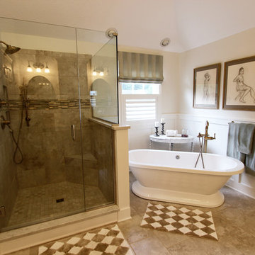 Master Bath Remodel with Soaker Tub, Custom Tiled Shower and Warm Gray Vanity
