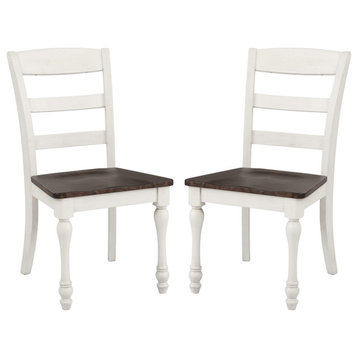 Set of 2 Dining Chair, White and Dark Cocoa