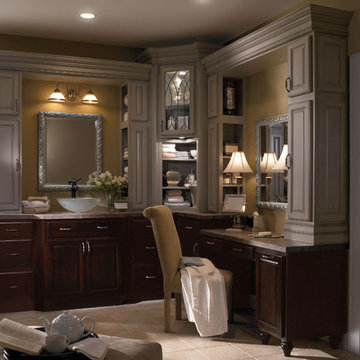 Dark Wood Bathroom Cabinets with Painted Accents
