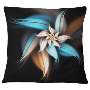 Blue Brown Digital Art Fractal Flower Floral Throw Pillow, 16"x16"