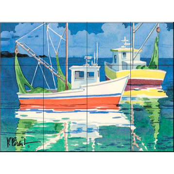 Tile Mural, Fishing Boats At Sea by Paul Brent