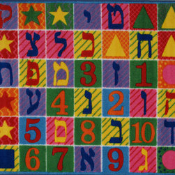 LA Rug Inc - Hebrew Numbers & Letters Rug, Multi-Color - Kids Rugs