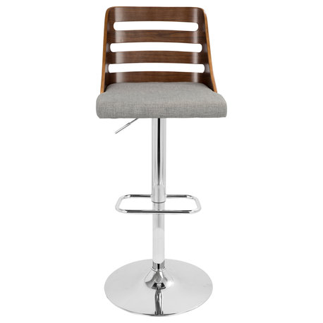 lumisource Trevi Swivel Barstool in Walnut Wood, Gray