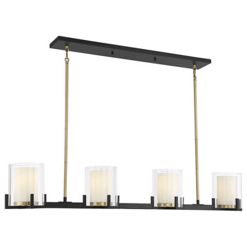 Savoy House Eaton 4-Light Linear Chandelier 1-1982-4-143, Matte Black With Brass