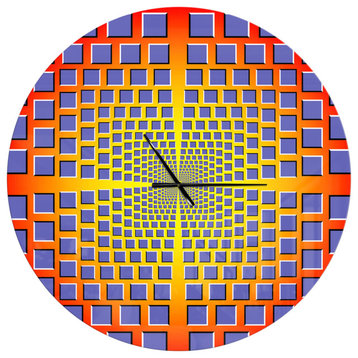 Yellow Optical Illusion Oversized Contemporary Metal Clock, 36x36