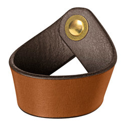 Walnut Studiolo - Leather Drawer Pull, The Fremont, Honey, Brass - Cabinet And Drawer Handle Pulls
