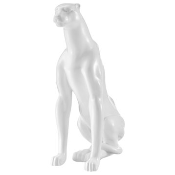 Boli Sitting Panther Resin Handmade Sculpture, White