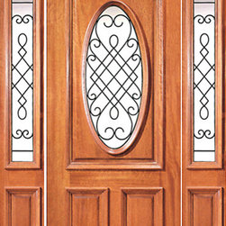 Prehung Mahogany Oval Exterior Door Two Sidelites Ironwork - Front Doors