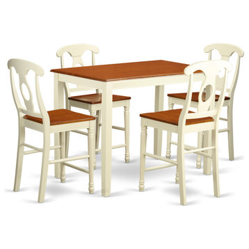 5 Pc Counter Height Dining Set -Pub Table, 4 Bar Stool, Buttermilk-Cherry
