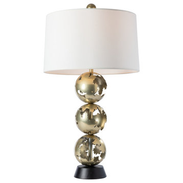 Pangea Tall Table Lamp, Modern Brass Finish, Black Accent, Natural Anna Shade