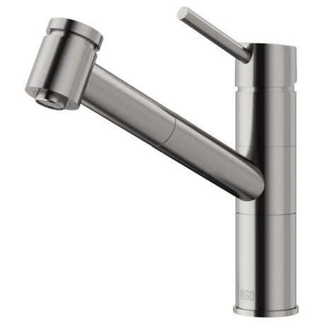 VIGO Branson 9" H Single Handle Pull-Out Sprayer Kitchen Faucet, Stainless Steel, Without Extras