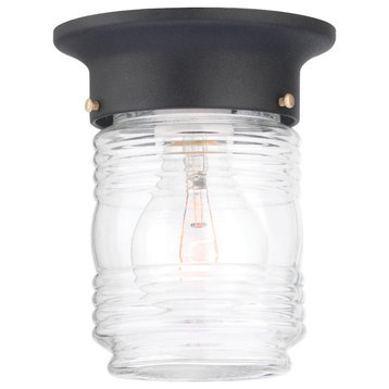 Park Avenue 1-Light Ceiling Lamp, Black, Clear Ribbed Shade