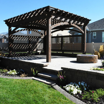 Pergola w/Privacy Lattices, Outdoor Power & Timber Frame Garden Boxes
