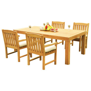 5 Piece Outdoor Patio Teak Dining Set: 86" Rectangle Table, 4 Devon Arm Chairs