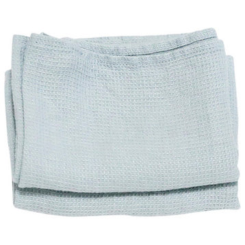 Set of 2 Ice Blue Linen Waffle Hand Towels Washed