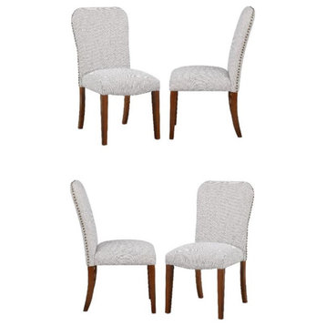Home Square Fabric and Wood Dining Chair in Sea Oat Beige - Set of 4