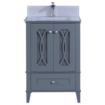 24" Gray Sink Vanity, Mirror, Without Faucet