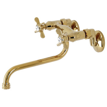 Kingston Brass KS115PB Two Handle Wall Mount Bathroom Faucet, Polished Brass