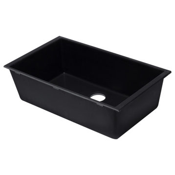 AB3322UM-BLA Black 33" Single Bowl Undermount Granite Composite Kitchen Sink