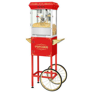 Movie Night Popcorn Machine 3-Gallon Antique Popper With Cart, 8oz Kettle