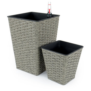 DTY Signature Square Wicker Planters, Set of 2, Gray, 7 in & 9.4 in