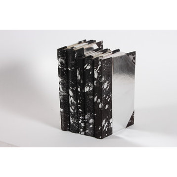 Metallic Hide Books, Black and Silver, Set of 5