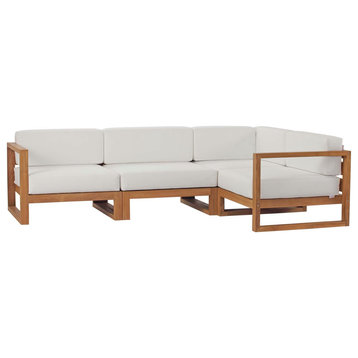 Upland Outdoor Patio Teak Wood 4-Piece Sectional Sofa Set, Natural White