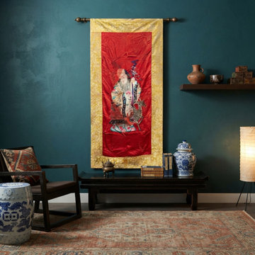 Vintage Chinese Shoulao Longevity Peach Deer Embroidery Fabric Tapestry Art GB79