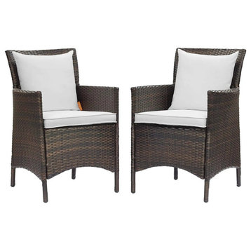 Set of 2 Outdoor Dining Chair, Aluminum Frame & All Weather White Cushion Covers