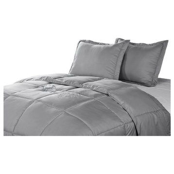 Lotus Home Water and Stain Resistant Microfiber Comforter Mini Set, Silver, Twin