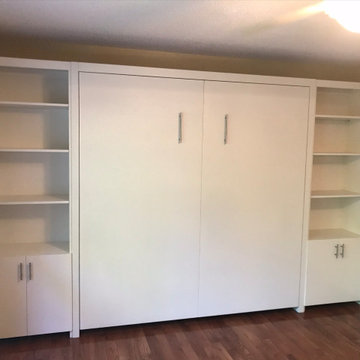 Contemporary Vertical Queen Size Murphy Bed Cabinet with Side Storage and Shelvi