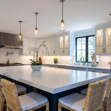 White Modern Kitchen with Compac Quartz Counters and Island