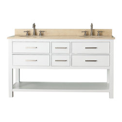 Avanity Corporation - Avanity Brooks 61" Double Vanity, White Finish, Galala Beige Marble Top - Bathroom Vanities And Sink Consoles