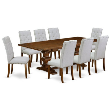 East West Furniture Lassale 9-piece Wood Dining Room Set in Walnut