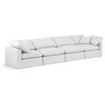 Meridian Furniture - Indulge Upholstered Modular Sofa, Cream, 4-Piece: 2 Armless Chair, 2 Corner Chair, Fiber Stuffed Vegan Leather - Experience ultimate comfort and style with our cream vegan leather Indulge Sofa. The luxurious vegan leather will elevate the aesthetic of any room. This sofa provides ample space for you to relax while its modular build offers the option of unlimited configurations. Whether you're looking to add a stylish element to your living room or a comfortable seating option to your bedroom, this sofa is the perfect choice.
