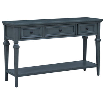 Vintage-Inspired Retro Style Console Table Three Top Drawers, Navy