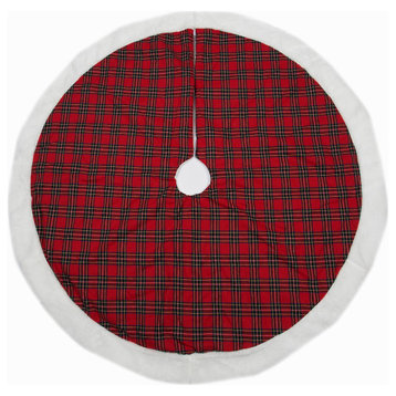 Classic Christmas Check Treeskirt With Faux Fur Trim, 48"