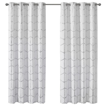 100% Polyester Total Blackout Metallic Print Grommet Top Curtain Panel,ID40-1808