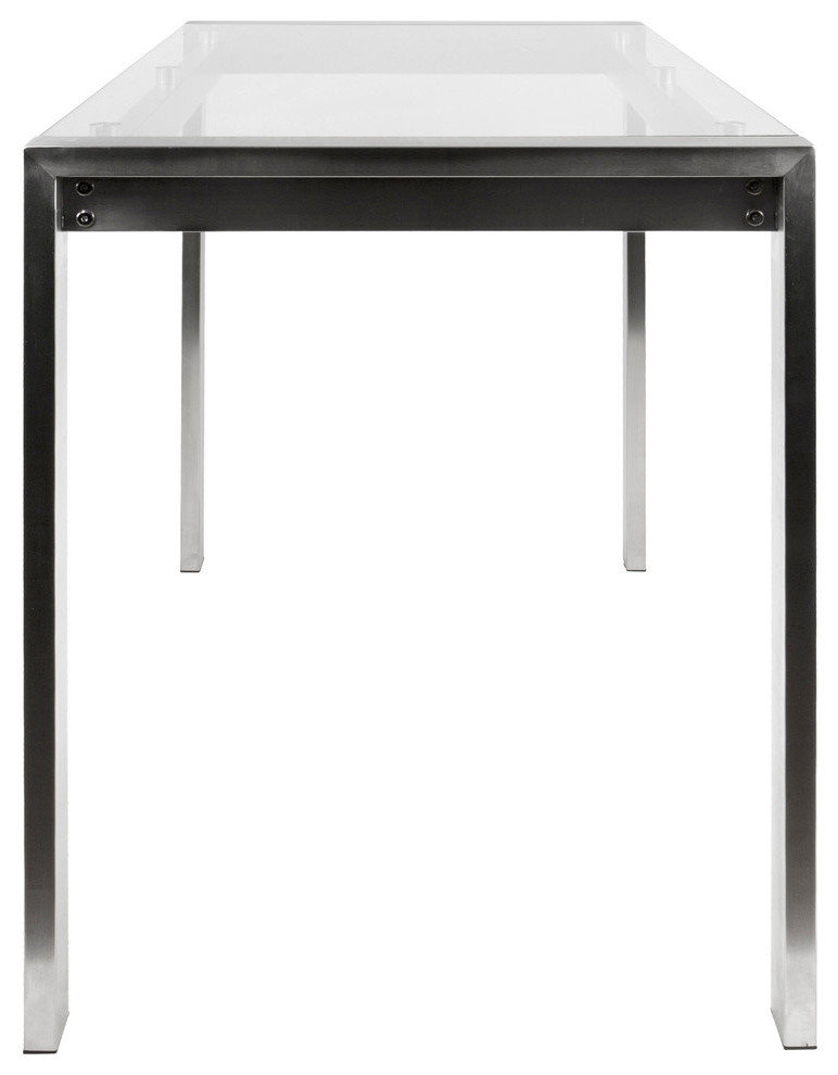 LumiSource Fuji Counter Table, Stainless Steel and Clear Glass
