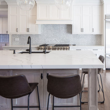 White Inset Cabinets with Knotty White Oak Island