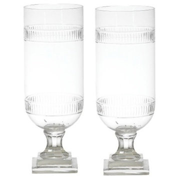 Tiffany Cut Glass Hurricane Lamp Lantern, Set of 2 Candle Holder Vase