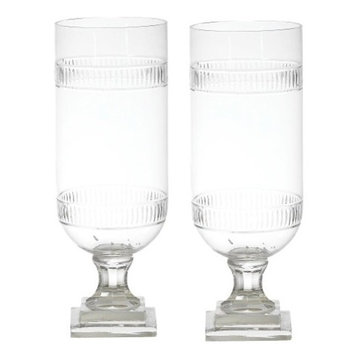 Tiffany Cut Glass Hurricane Lamp Lantern, Set of 2 Candle Holder Vase