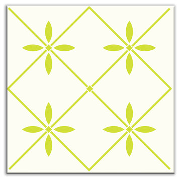 6"x6" Folksy Love Glossy Decorative Tile, Glass Yellow-Green